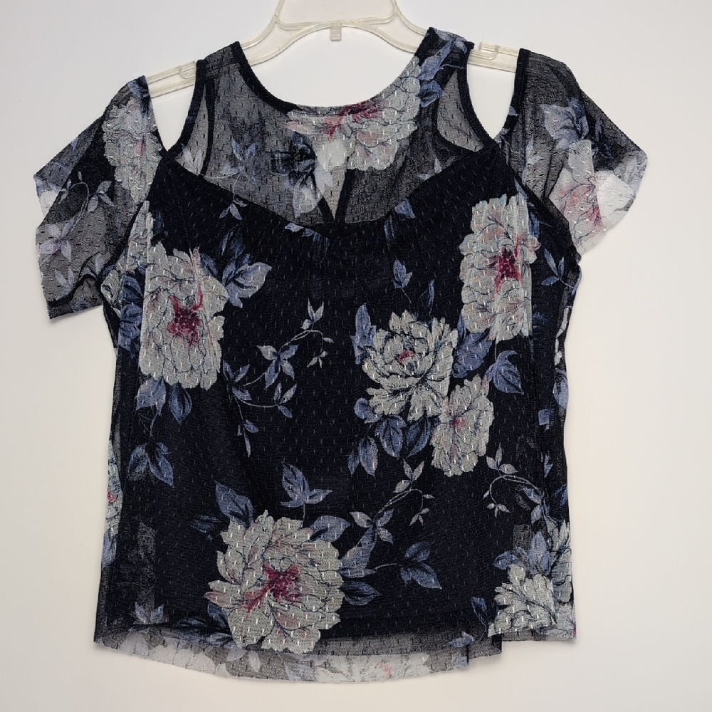 by & by Navy Floral Sheer Blouse